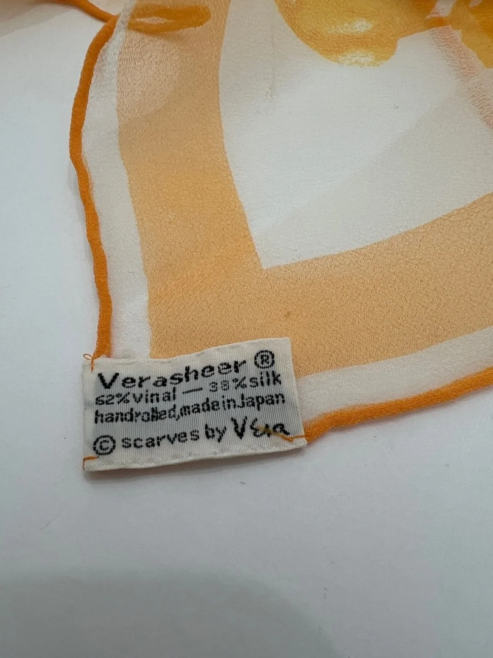 Vintage Vera Neumann Yellows, apricots & touch of brown Sheer scarf 42” x 13”